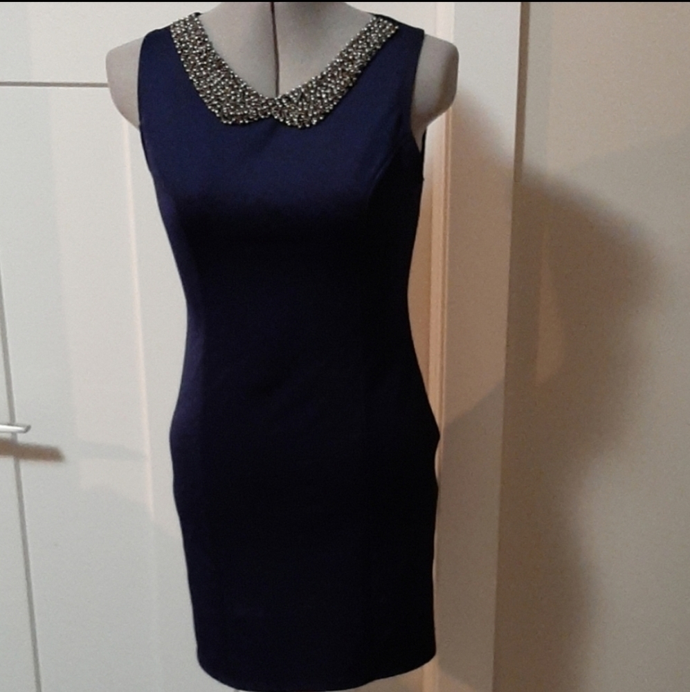 SIMONS TWIK Midi Dress Navy Blue Peter Pan  Collar